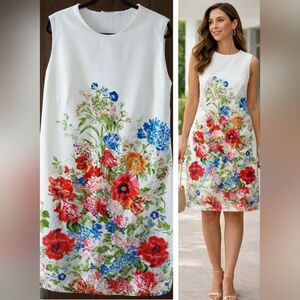 FLORAL Cotton SPRING Garden Sheath SLEEVELESS Midi Length DRESS Women's Size XL